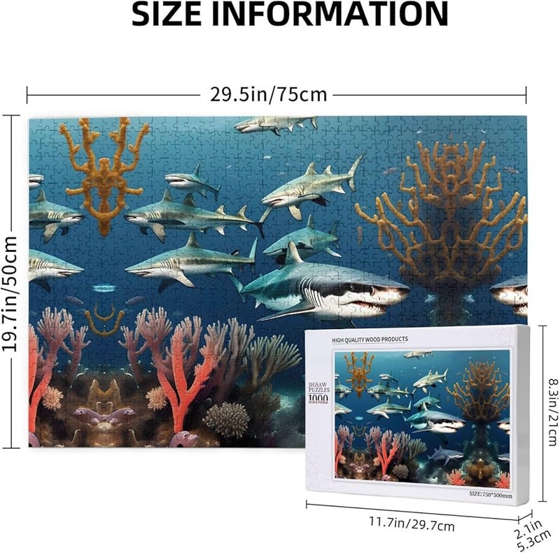 Phayah Sharks Under The Sea 1000 Piece Jigsaw Puzzle For Adults Home Decor 29 5 X 19 7 Inches - Image 3